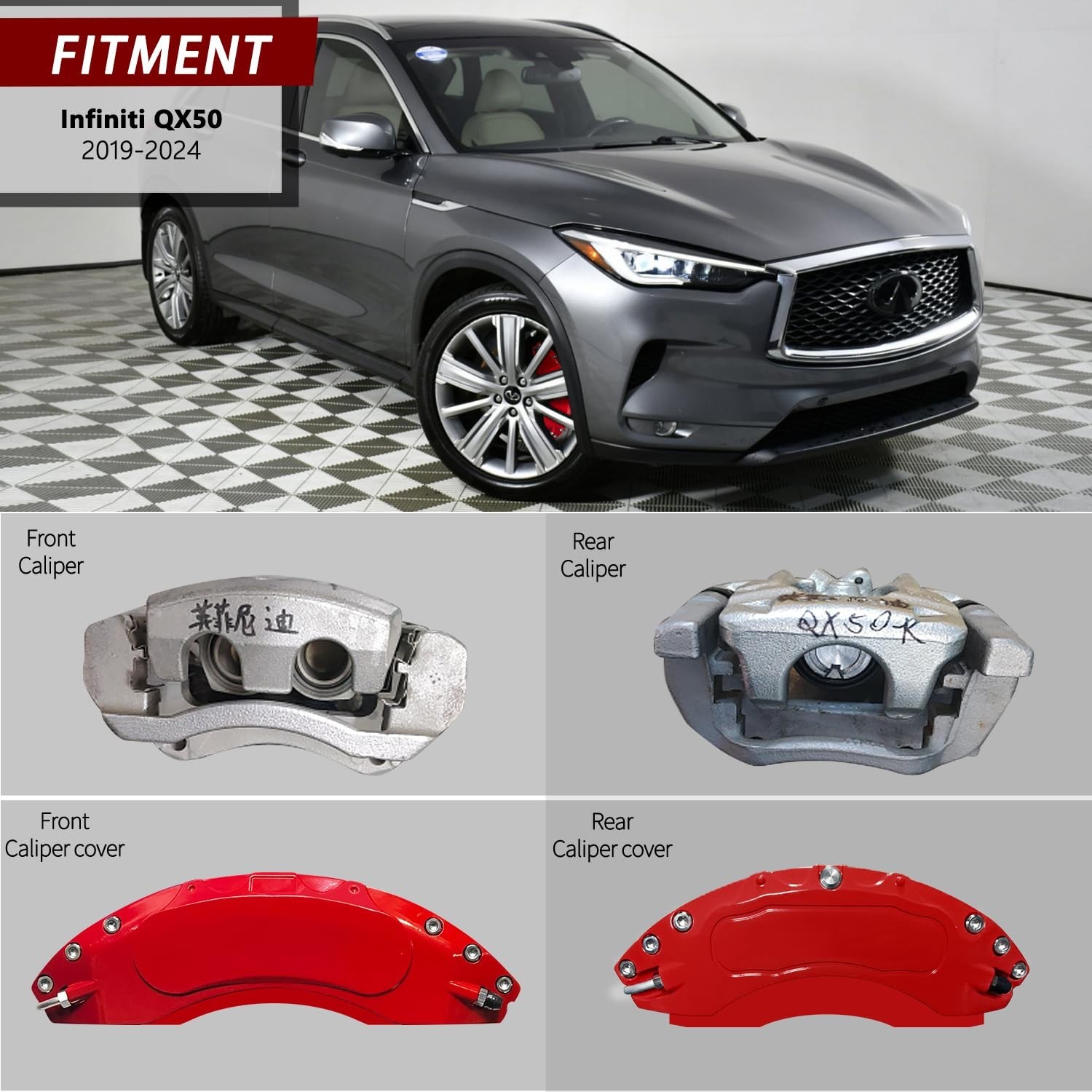 AOOA Caliper Covers Red Brake Aluminum Covers Fits 2019-2025 Infiniti QX50(Se…