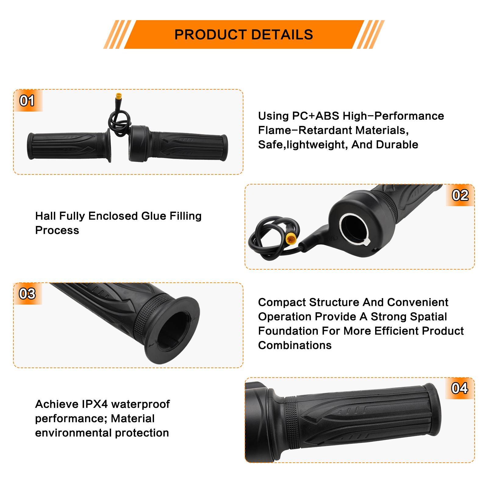 3 Pin Full Twist Throttle Handlebar Grip 12V-72V For Electric Bicycle Scooter