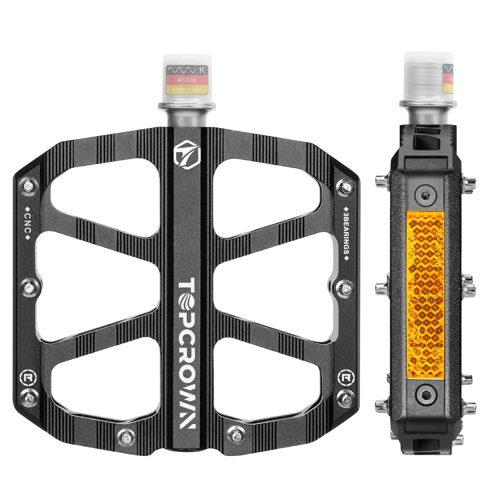 Mountain Bike Pedals with Reflectors, Aluminum Metal Bicycle Flat Pedals 9/16…