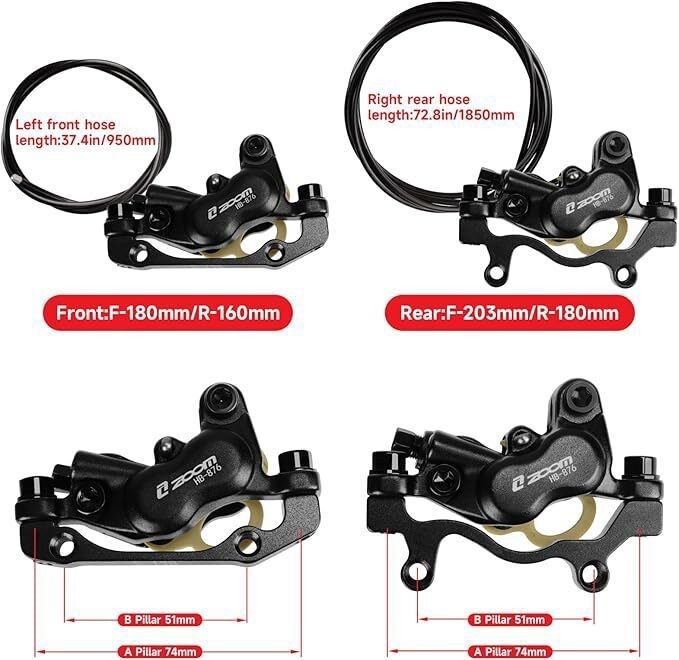 ZOOM HB876e E-Bike 4-Pistons Power off MTB Hydraulic Disc Brake Set 1110/1860MM