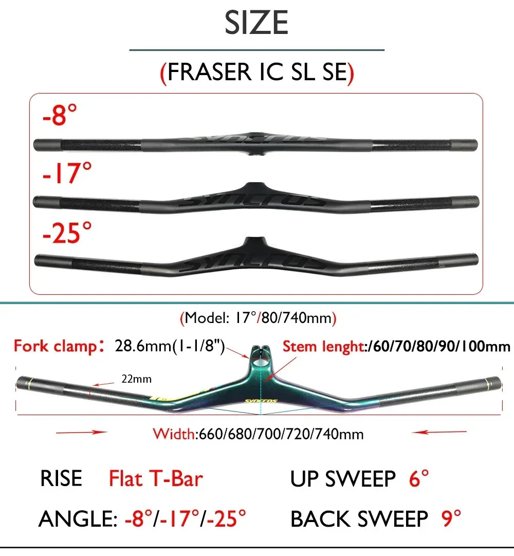 740mm MTB Carbon Integrated Handlebar with Bike Computer Mount 8° 17° 25°