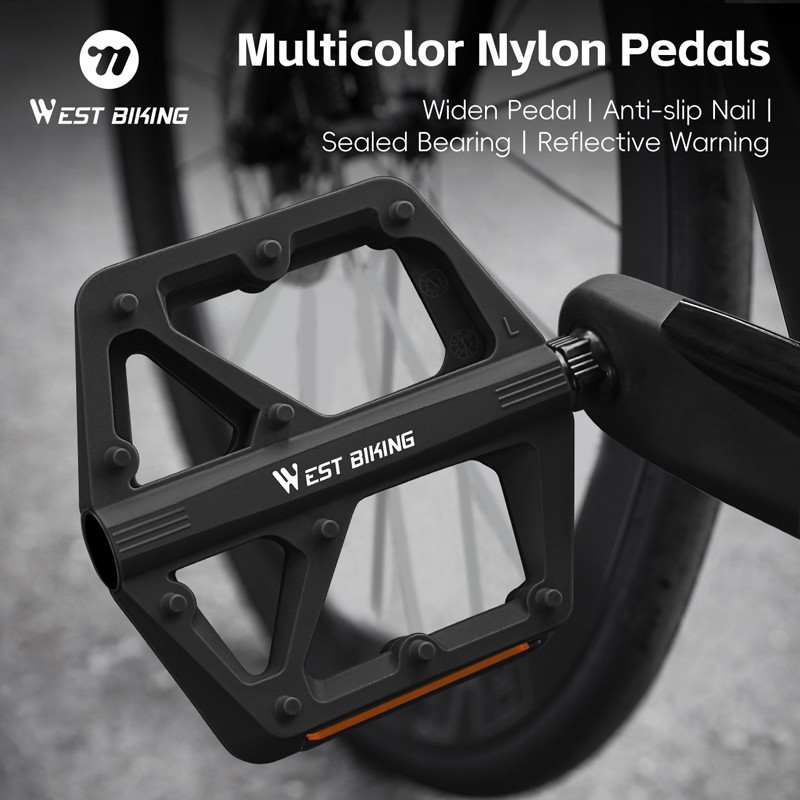 WEST BIKING Nylon Bicycle Pedals DU Sealed Bearing 9/16″ Bike Flat Pedals A Pair