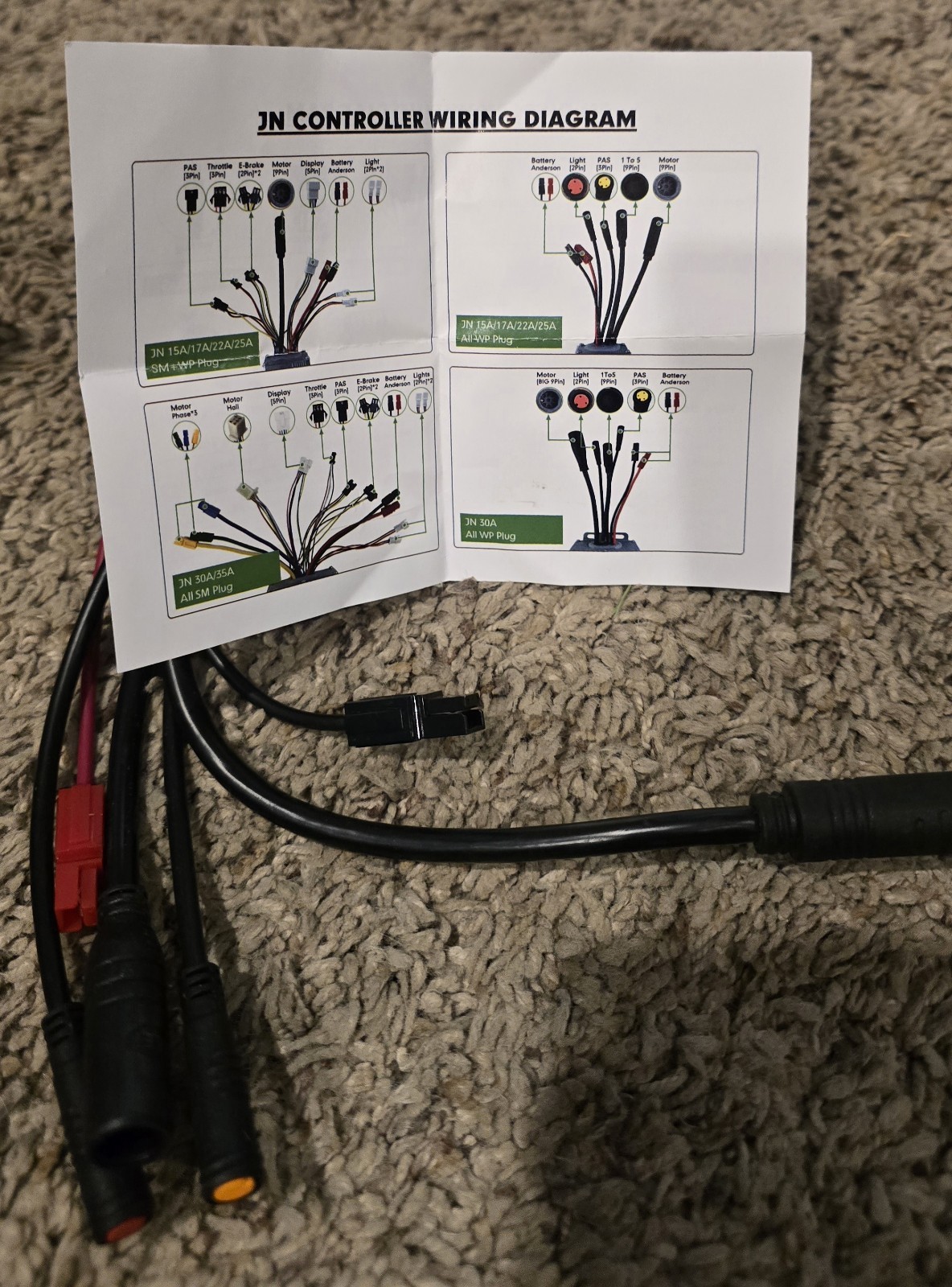 E-bike JN 36V/48V 15A 250W 9 PIN Square wave controller with light wire & Remote