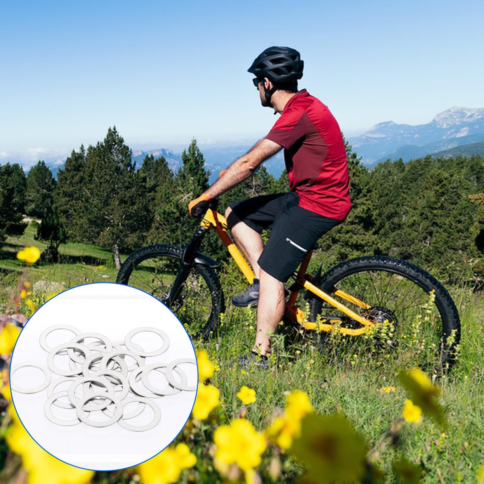 JJUNW 20PCS Pedal Washers Spacers, 9/16” Road Bike 0.59inch×0.79inch, Silver