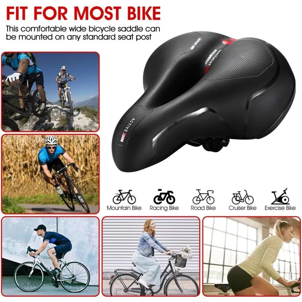 Comfort Bike Seat Cushion Soft Gel Extra Wide Big Bum Bicycle Saddle Pad Sporty