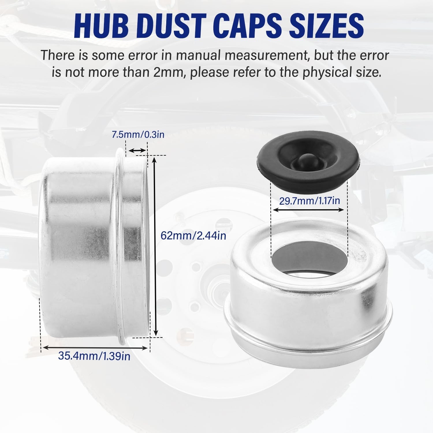 4 PCS 2.44» Trailer Hub Dust Cap Trailer Axle Grease Cap with 8 2.44 in/ 62 mm