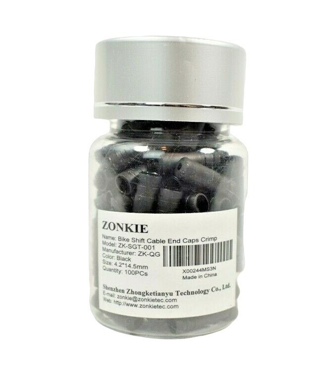 Zonkie Bike Shift Cable End Caps Crimp Black 100 Pieces New