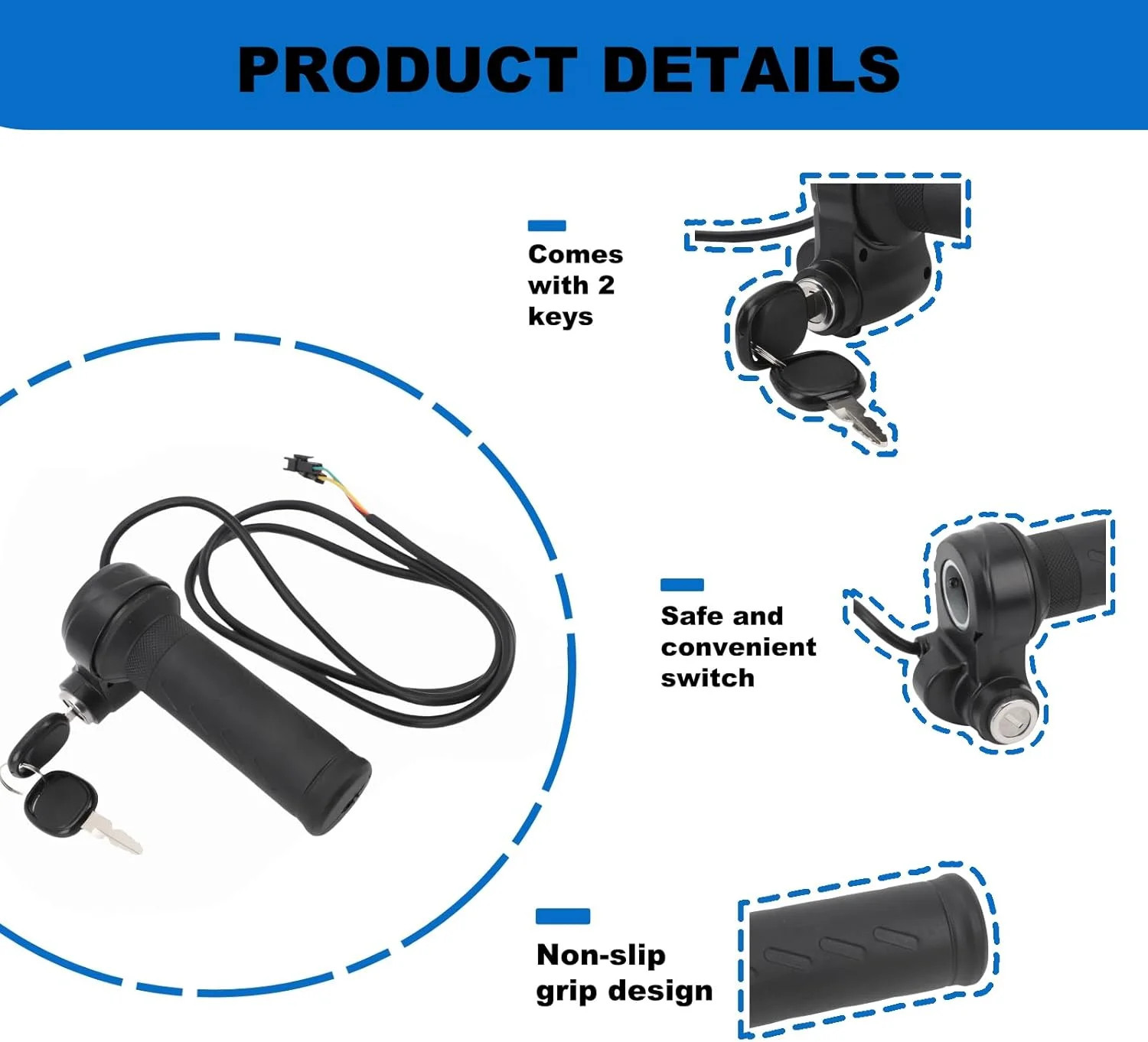 Full Twist Throttle for Ridstar Q20, 3-Pin Waterproof Ebike Throttle Grip with 2