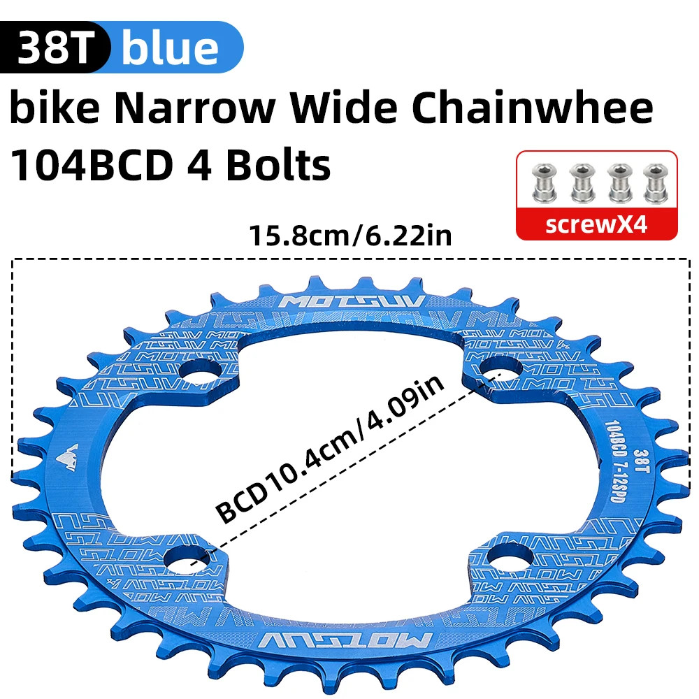 104BCD MTB Narrow Wide Chainring 32T-38T Aluminum Alloy Bicycle Chainwheel