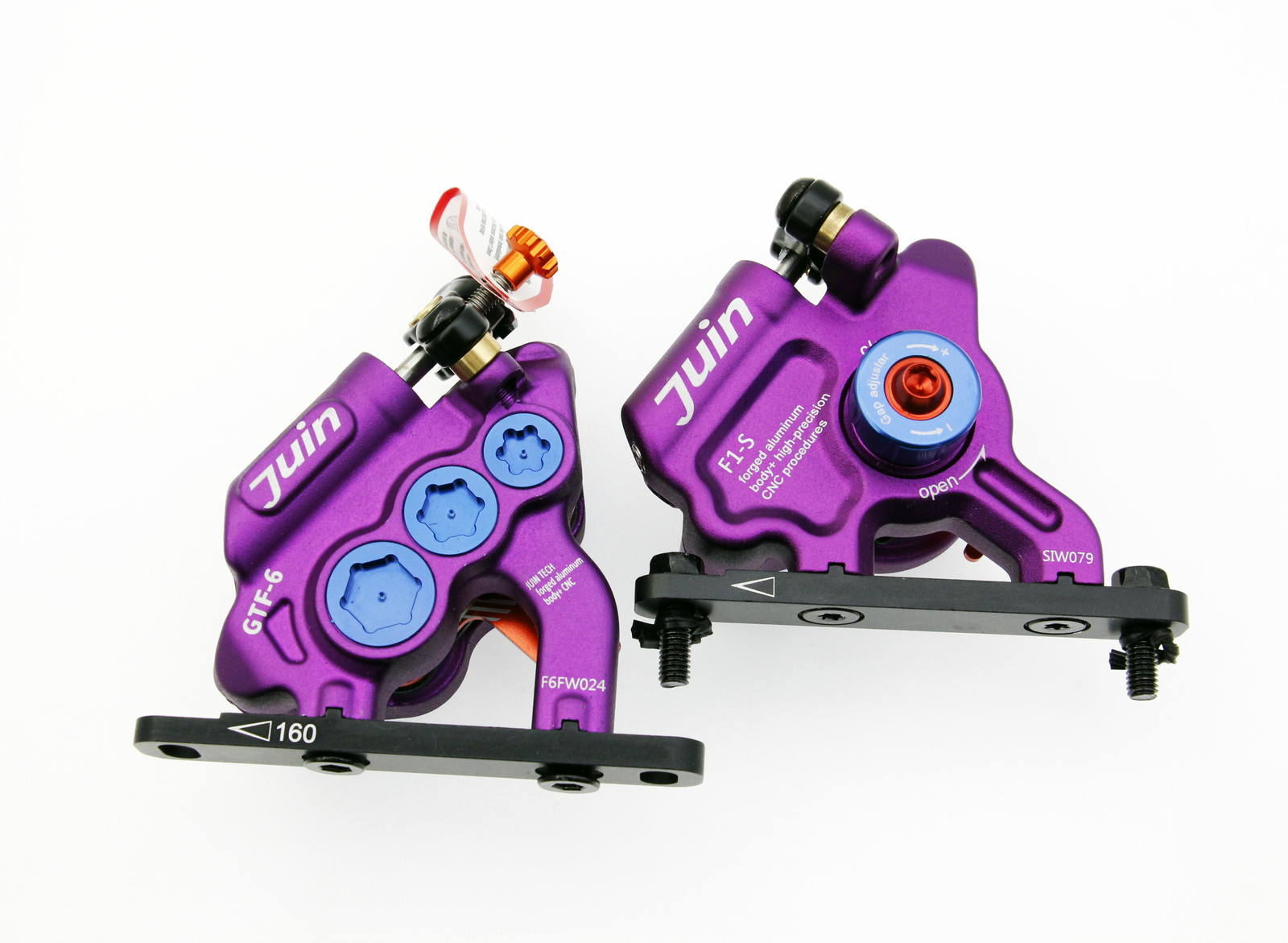Juin Tech GTF6 Cyclocross Bike 6-Piston Hydraulic Brake Caliper Set Purple