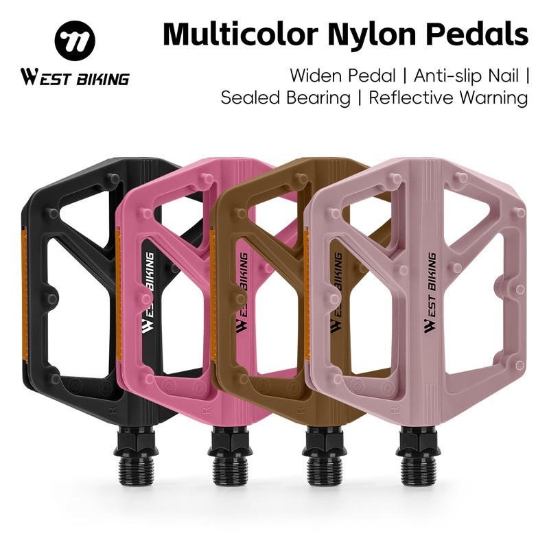 WEST BIKING Nylon Bicycle Pedals DU Sealed Bearing 9/16″ Bike Flat Pedals Black
