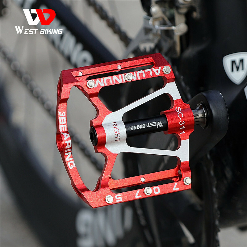 WEST BIKING Bicycle Pedals Aluminum 3 Sealed Bearing Cycling Bike Pedals Red