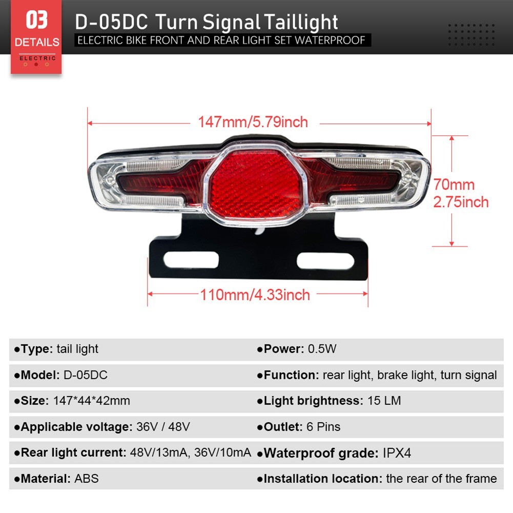 Ebike Waterproof Light Set with Headlight Taillights and Cable Integration