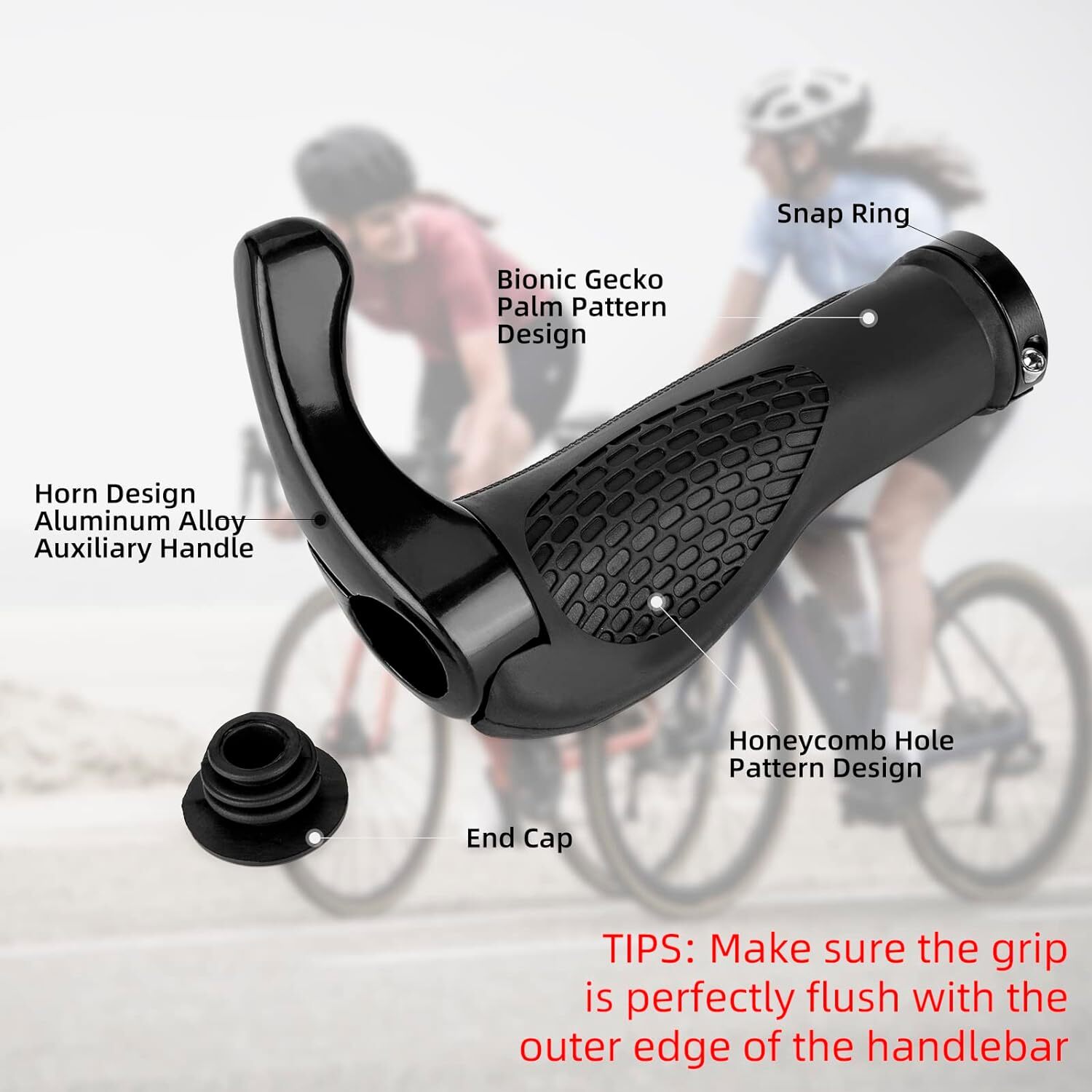 ROCKBROS Bike Handlebar Grips Rubber&Aluminum Cycling Lock-On Grips Ends Black