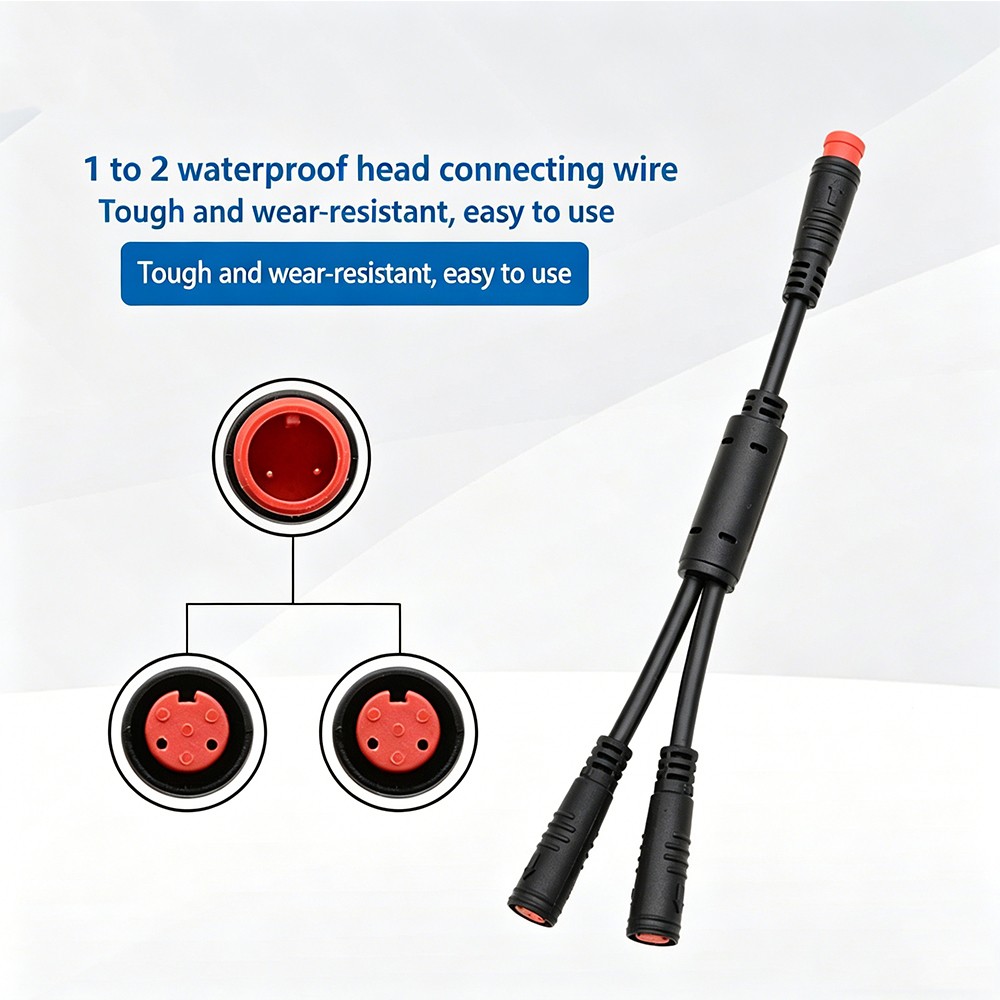 Ebike 2Pin M8 Waterproof Plug 1T2 Extension Cable Male to 2 Female Adapter Cable