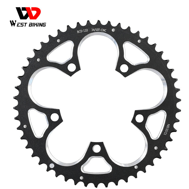 WEST BIKING Road Bike Chainring 110BCD 34T/50T Tooth Plate 8/9/10/11 Speed Black