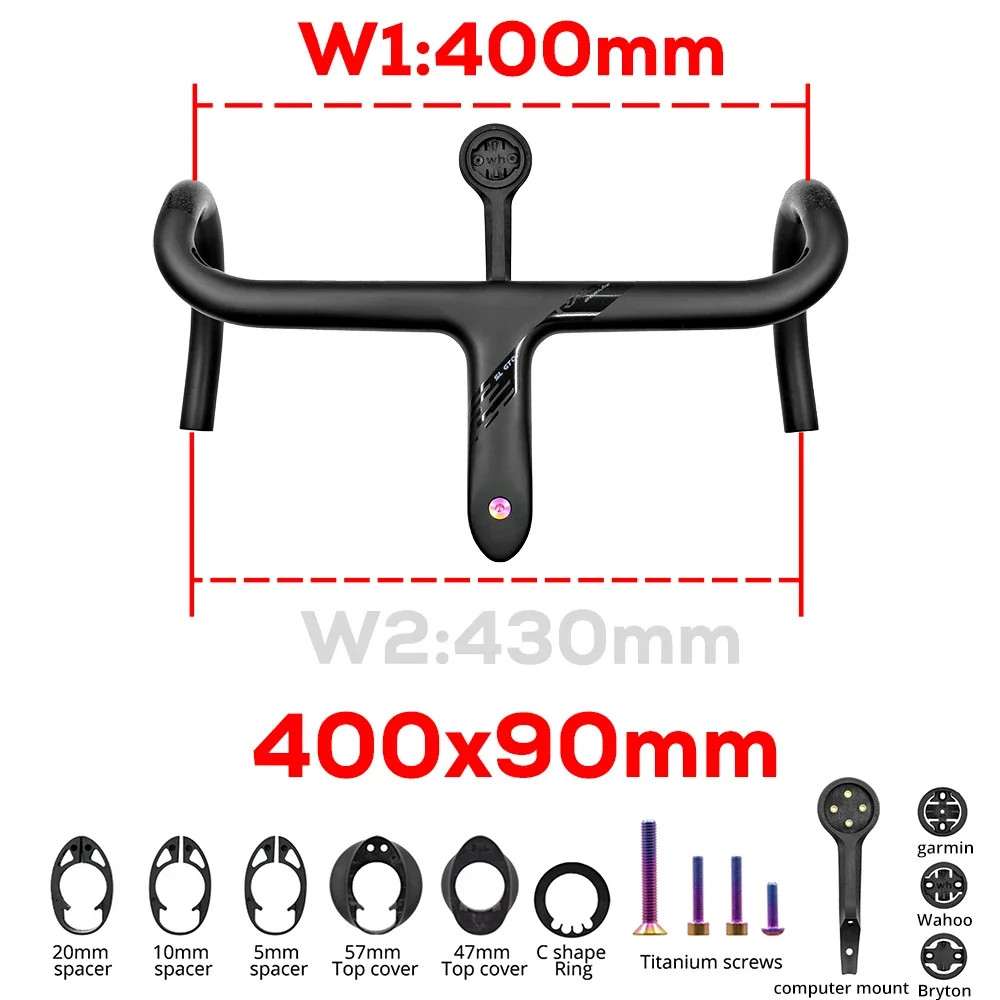 Full Carbon Integrated Road Bike Drop Bar -10 Degree Internal Cable 360mm-440mm