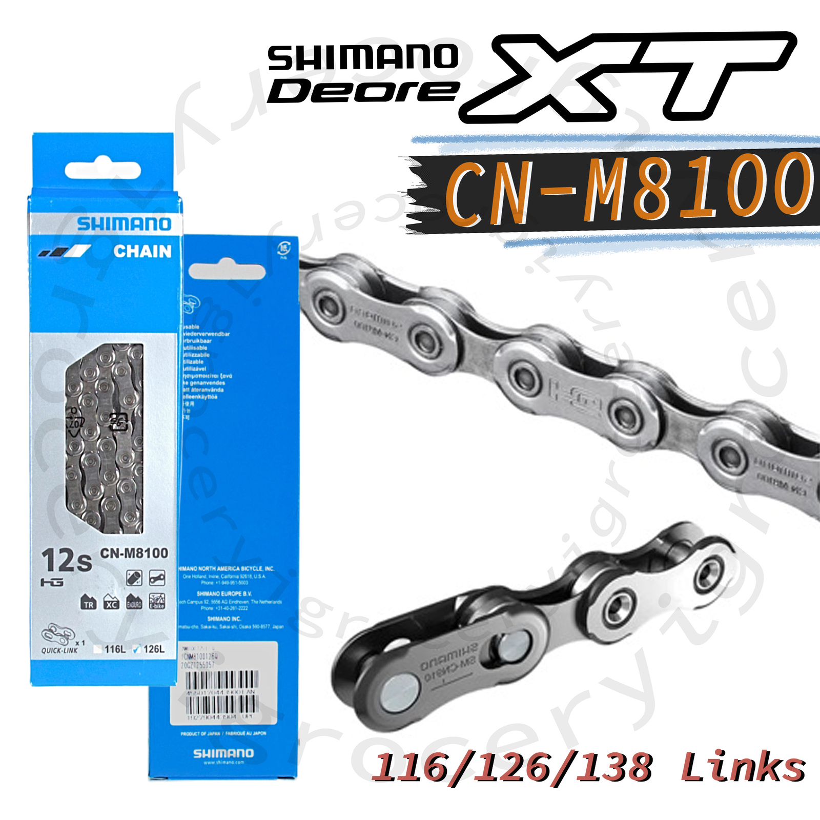 Shimano Deore XT CN-M8100 Chain 12 speed 116/126/138 Links w/Quick Link NIB