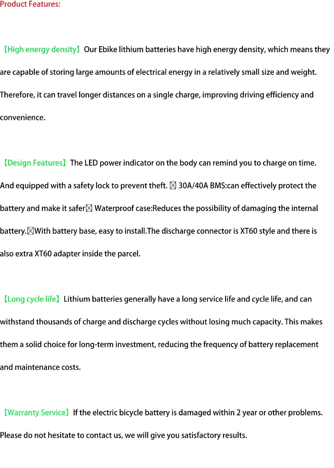 36V 48V 52V 10/15/20AH Lithium Ebike Battery 4Pin&BMS For 0W-2000W Electric Bike