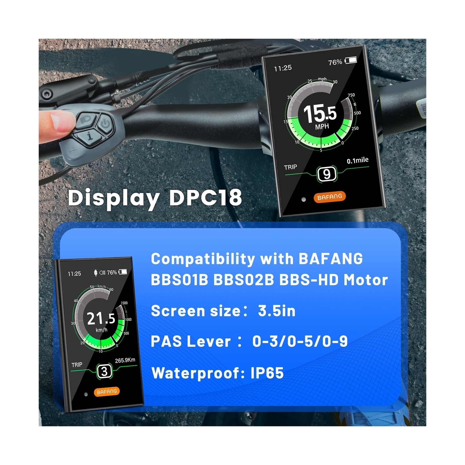 BAFANG Ebike Display DPC18 for BBS01B BBS02B BBSHD Mid Drive Motor, 0-9 Pedal…