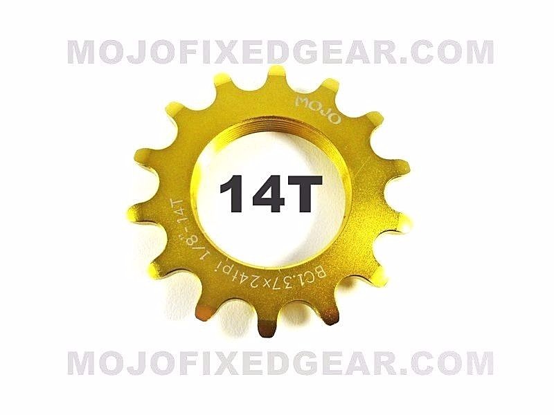 MOJO 14T FIXED GEAR COG – GOLD ANODIZED Cro-Mo TRACK 14 TOOTH 1/8 INCH CNC