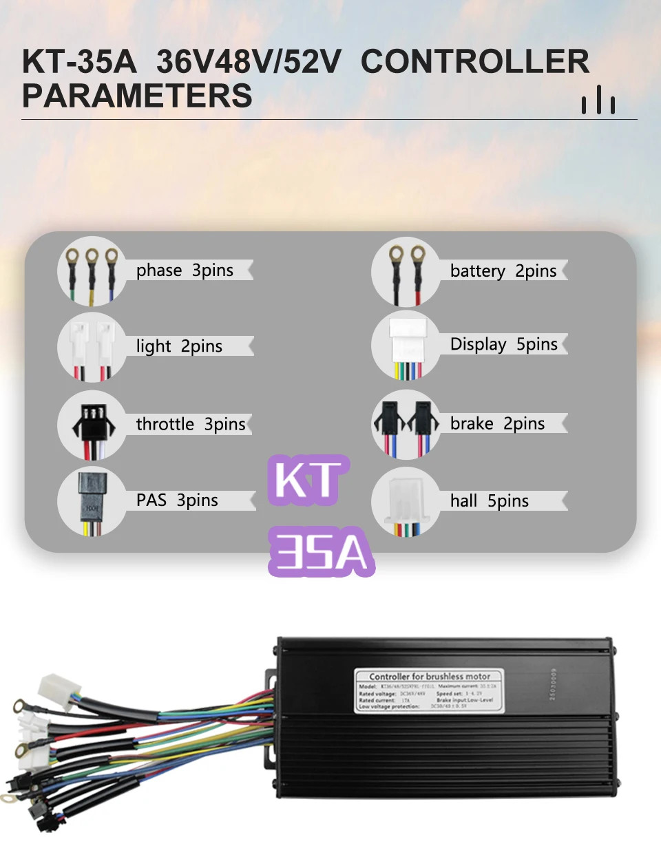 36V48V52V E-Bike Sine Wave Controller 35A for 1000W 1500W Brushless Motor