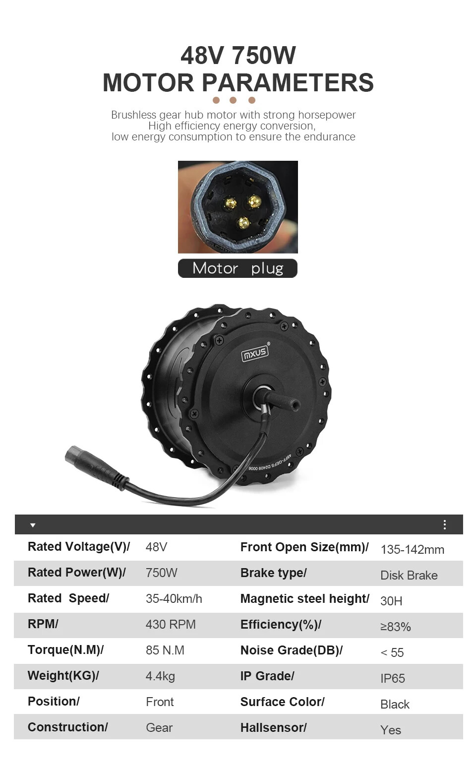 E-bike Conversion Kit 48V 750W 20/24/26inch Front Hub Motor Wheel Dropout 135mm