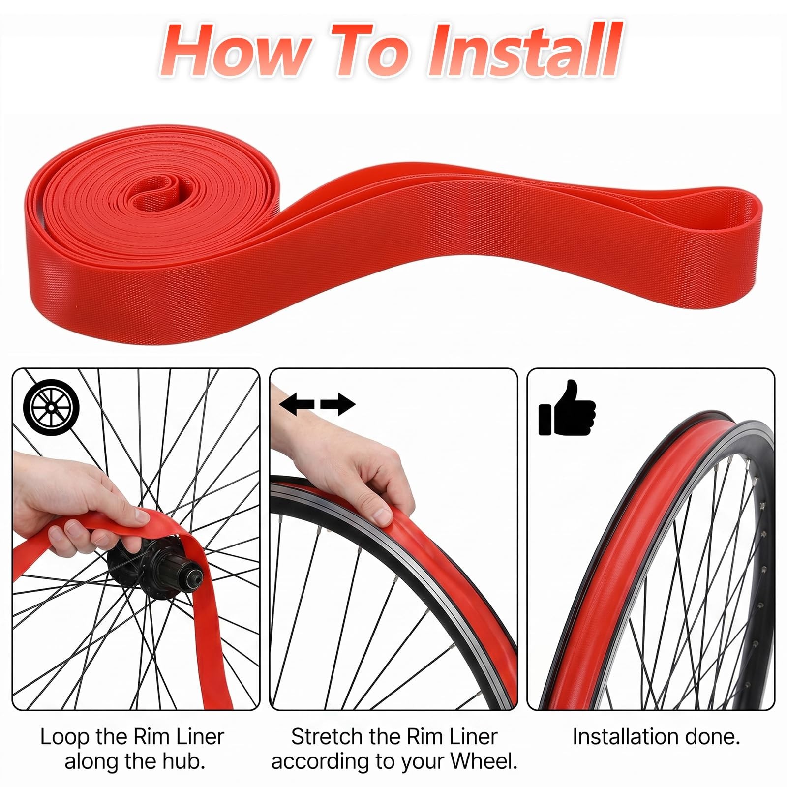 2PCS Bike Rim Tape High Pressure Bicycle Strip Rim Liner Tube Protector Red