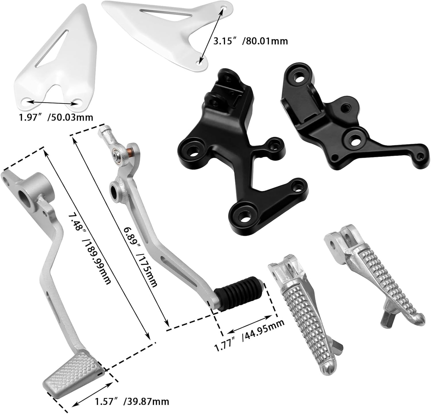 Front Driver Footrests Kit,Rider Foot Pegs+Gear Shift Lever/Brake Pedal+Footpeg