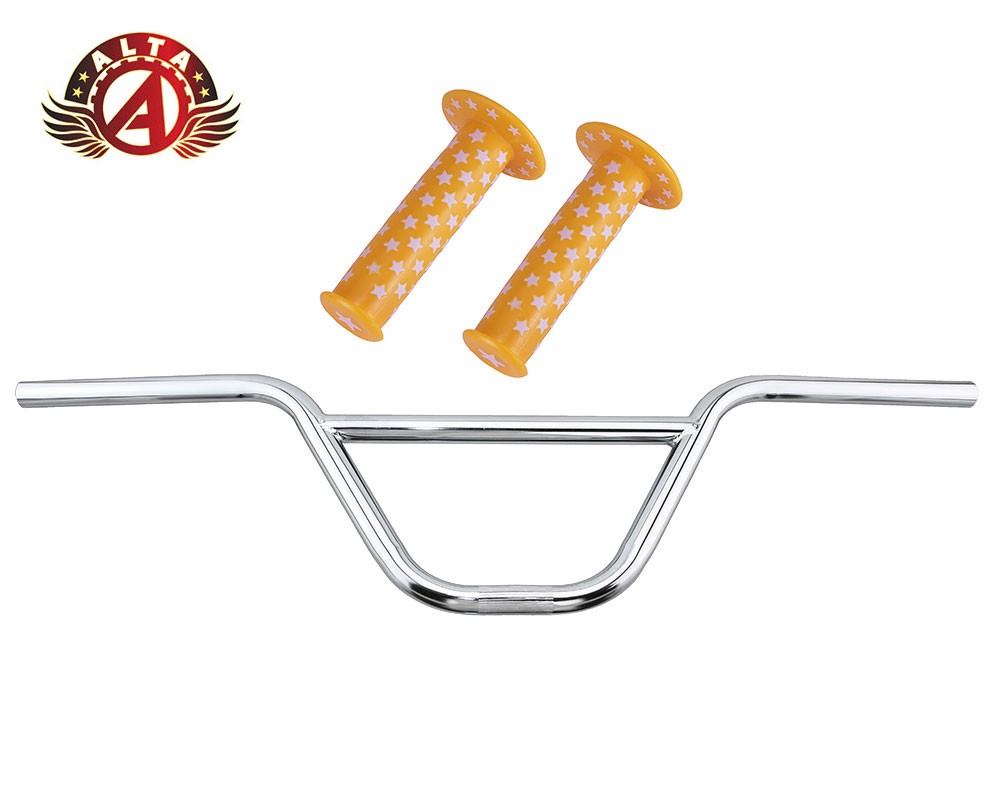 Alta MX 872 Bars 22.2mm Chrome w/ Star Grips Yellow/White BMX Freestyle Bike