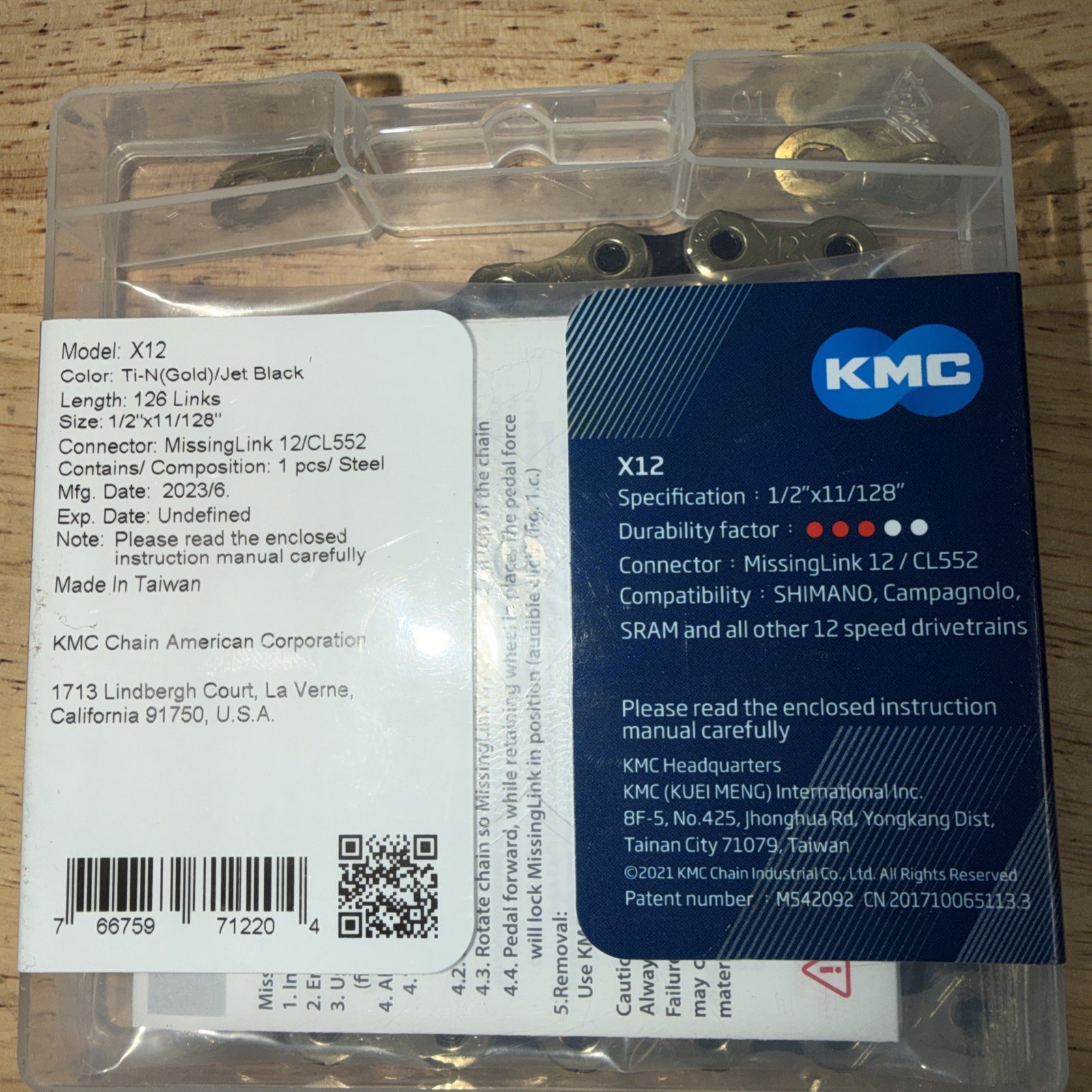 KMC X12 12-Speed 126L Ti Nitride Gold / Black Bike Chain fits SRAM Shimano NEW