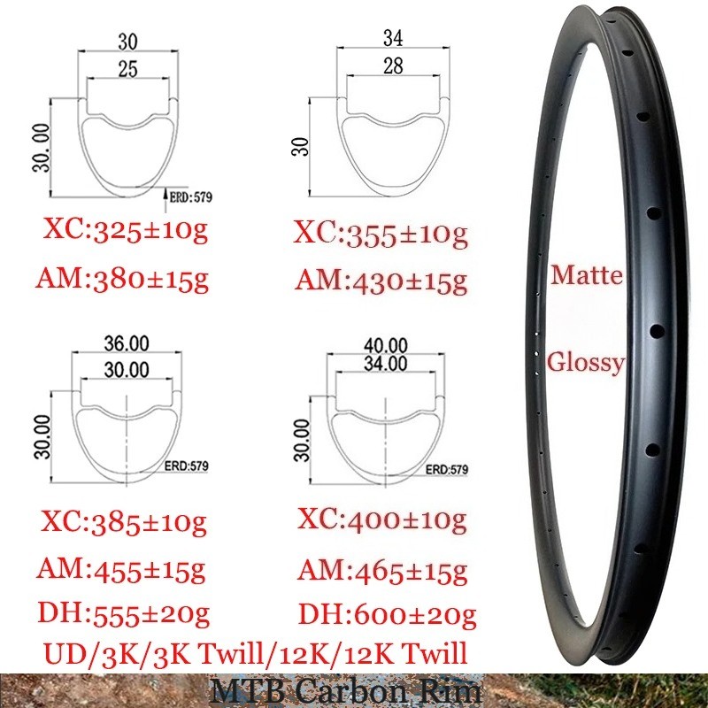 29er MTB XC AM Bicycle 30/34/36/40X30mm Carbon Rim 30/34/36/40mm Wide UD Ring