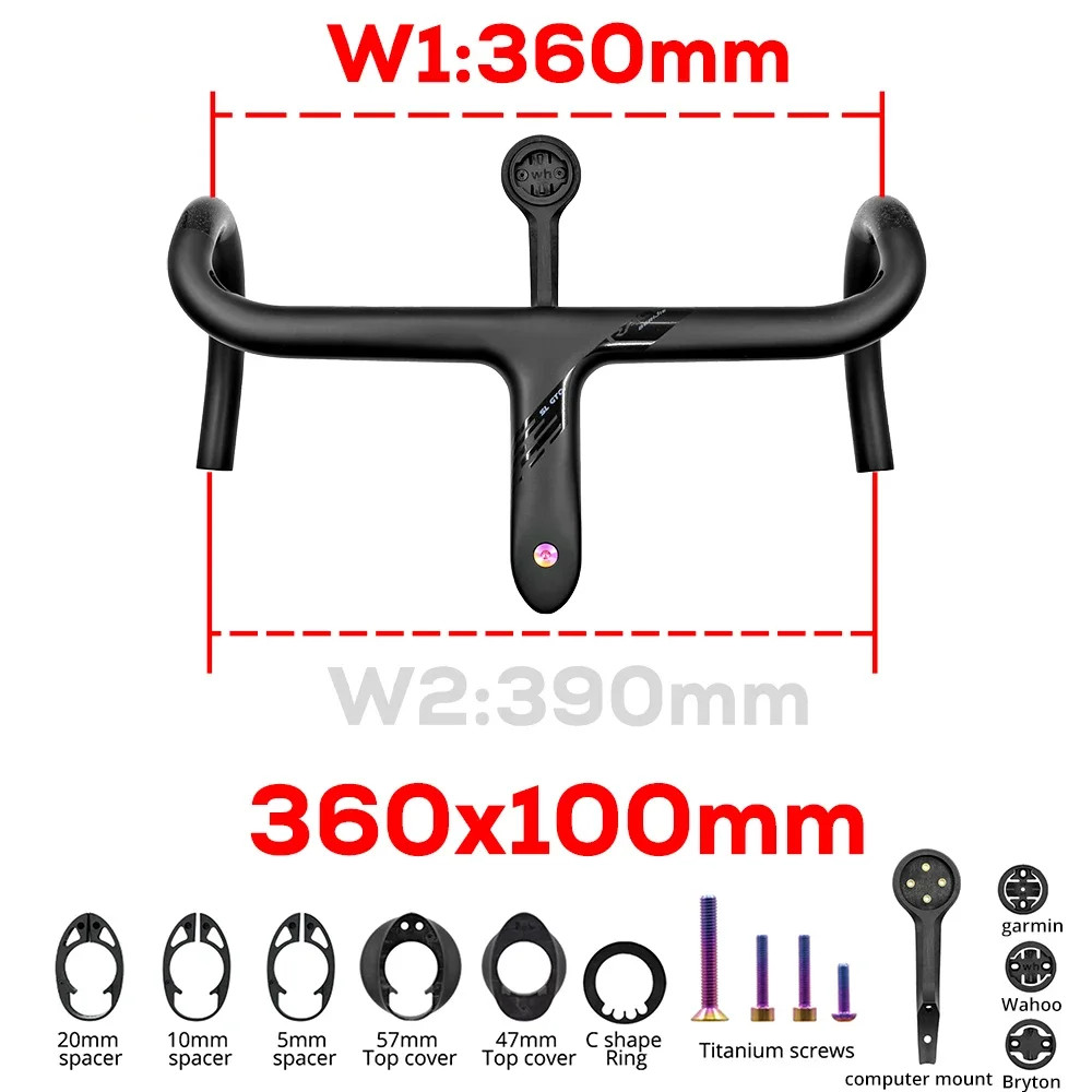 Full Carbon Integrated Road Bike Drop Bar -10 Degree Internal Cable 360mm-440mm