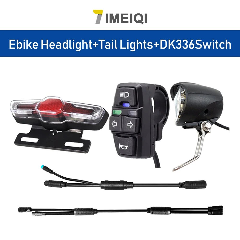 Electric Bike Waterproof Headlight and Rear Light Set 36V/48V DK336 Switch Cable