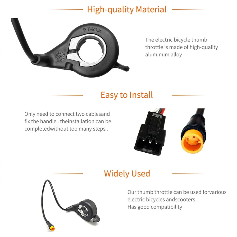 Ebike FT21X 12V 24V 36V 48V 52V 72V Speed Control Thumb Throttle WP/SM Plug
