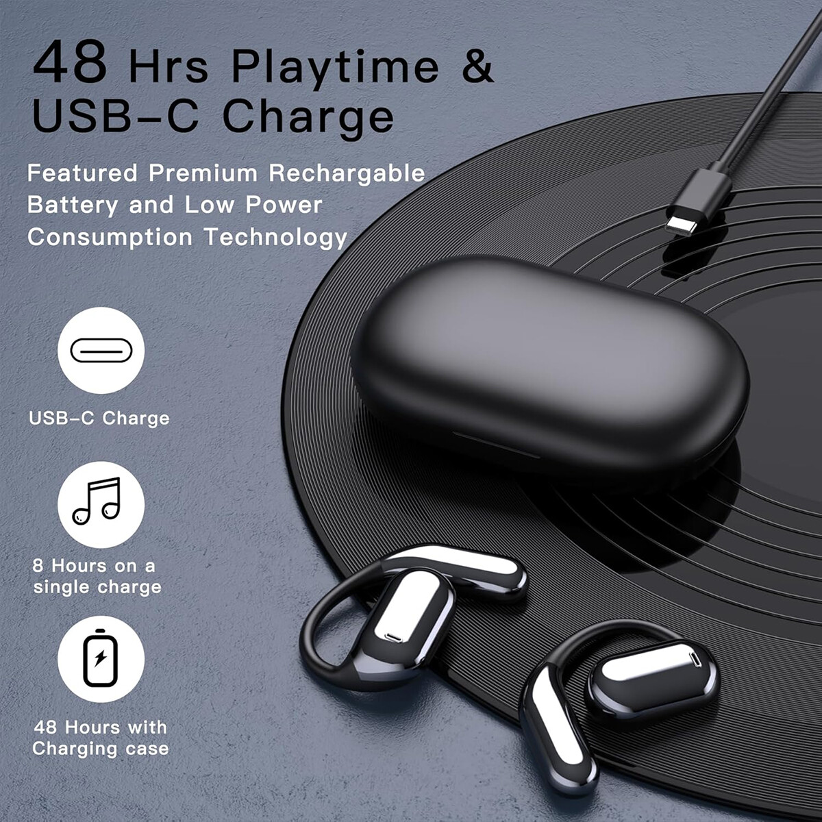 Open Ear Bluetooth 5.4 Headphones Wireless Earbuds Sport Over Earphones Ear Hook
