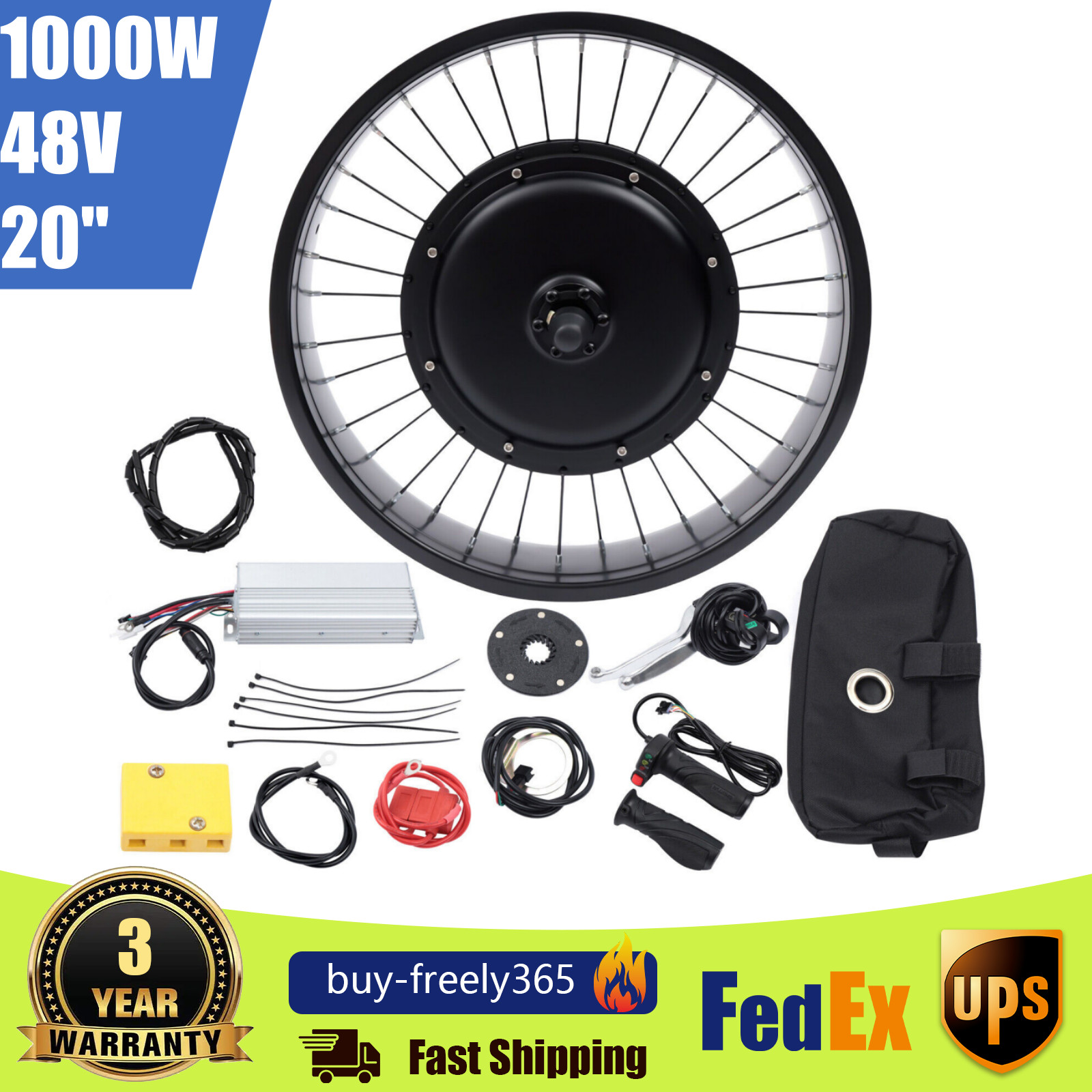 20in 48V 1000W E-Bike Electric Bicycle Motor Conversion Kit Fat Tire Front Wheel