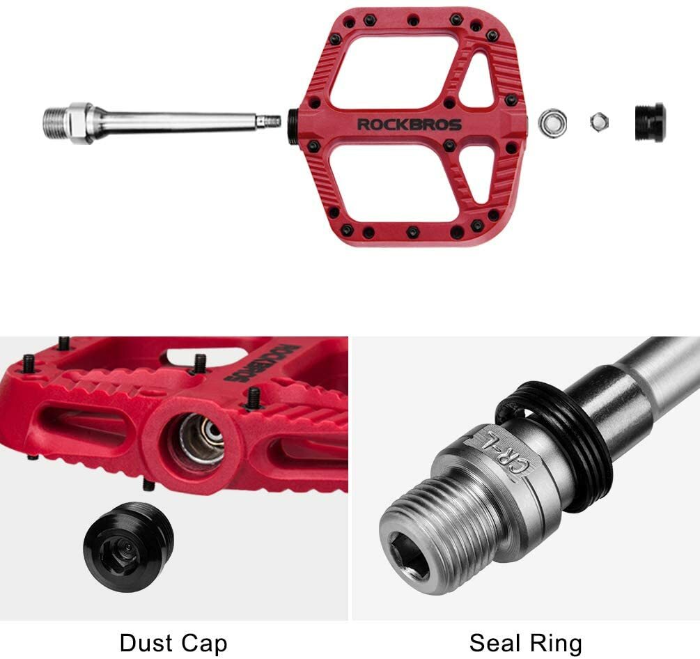 ROCKBROS Mountain Bike Pedals Nylon Composite Bearing 9/16″ Widened Flat Pedals