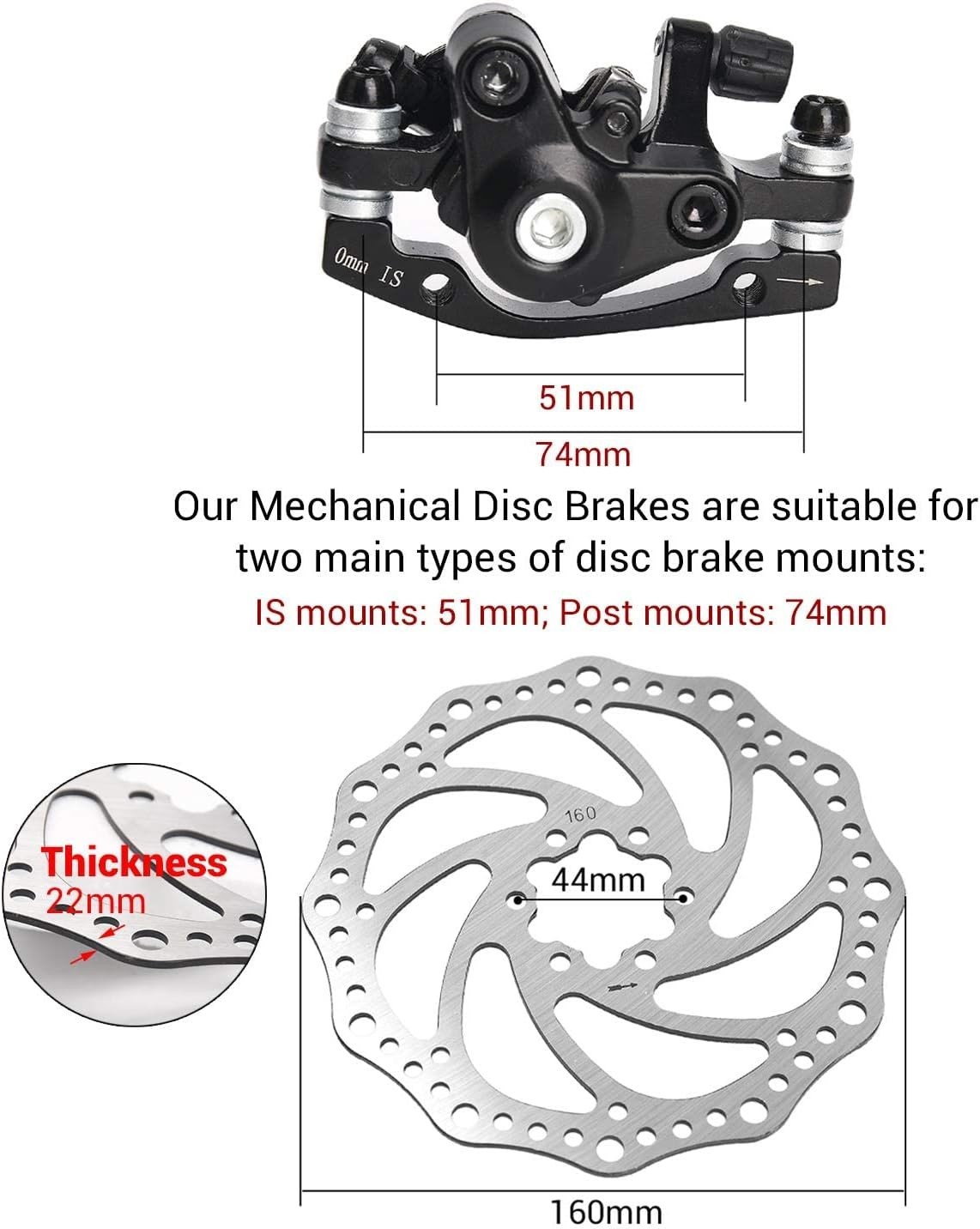 1 Pair MTB Front & Rear Cable Disc Brake Aluminum Alloy Caliper Post Mount, 2…