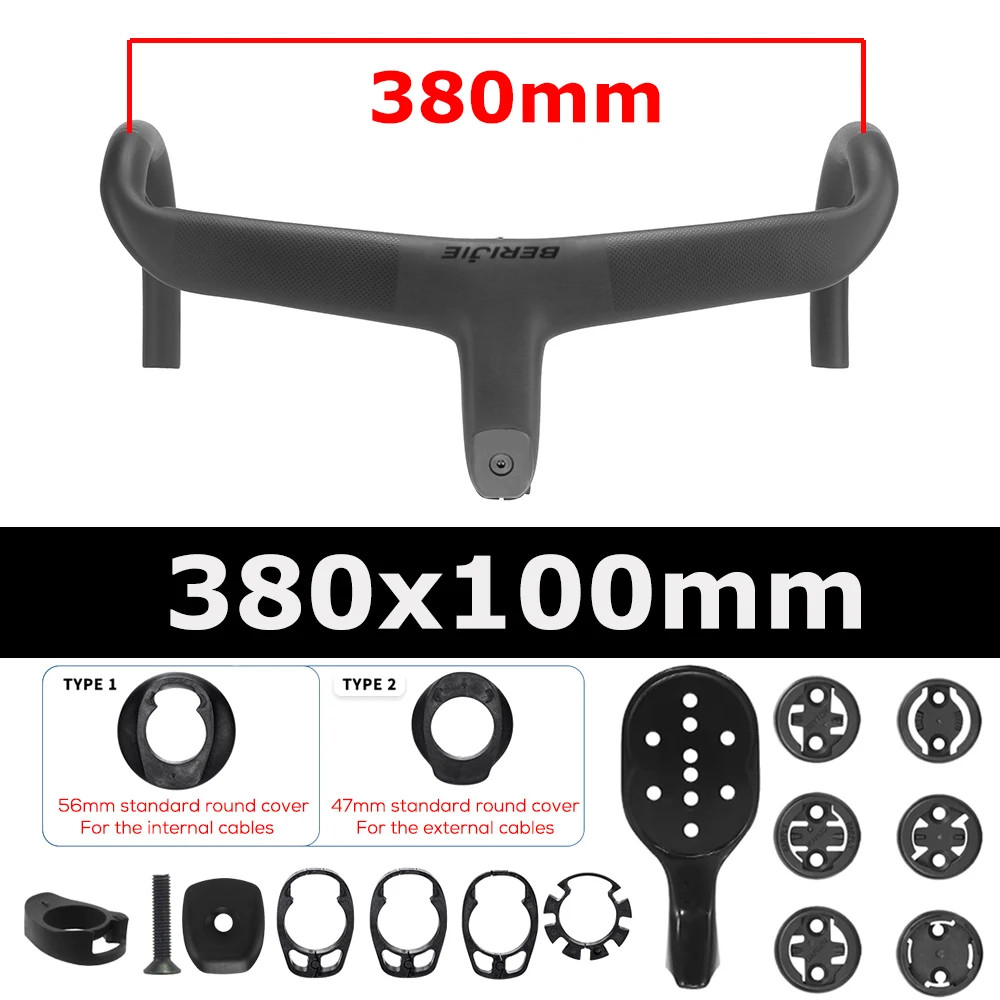 Road Bike Carbon Internal Cable Integrated Drop Bar Width 380-440mm with Spacer