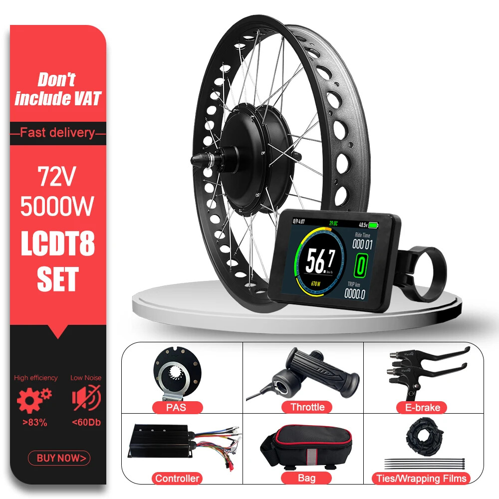 72V 5000W Snow Electric Fat Bike Kit 20/24/26inch Brushless Rear Hub Motor Wheel