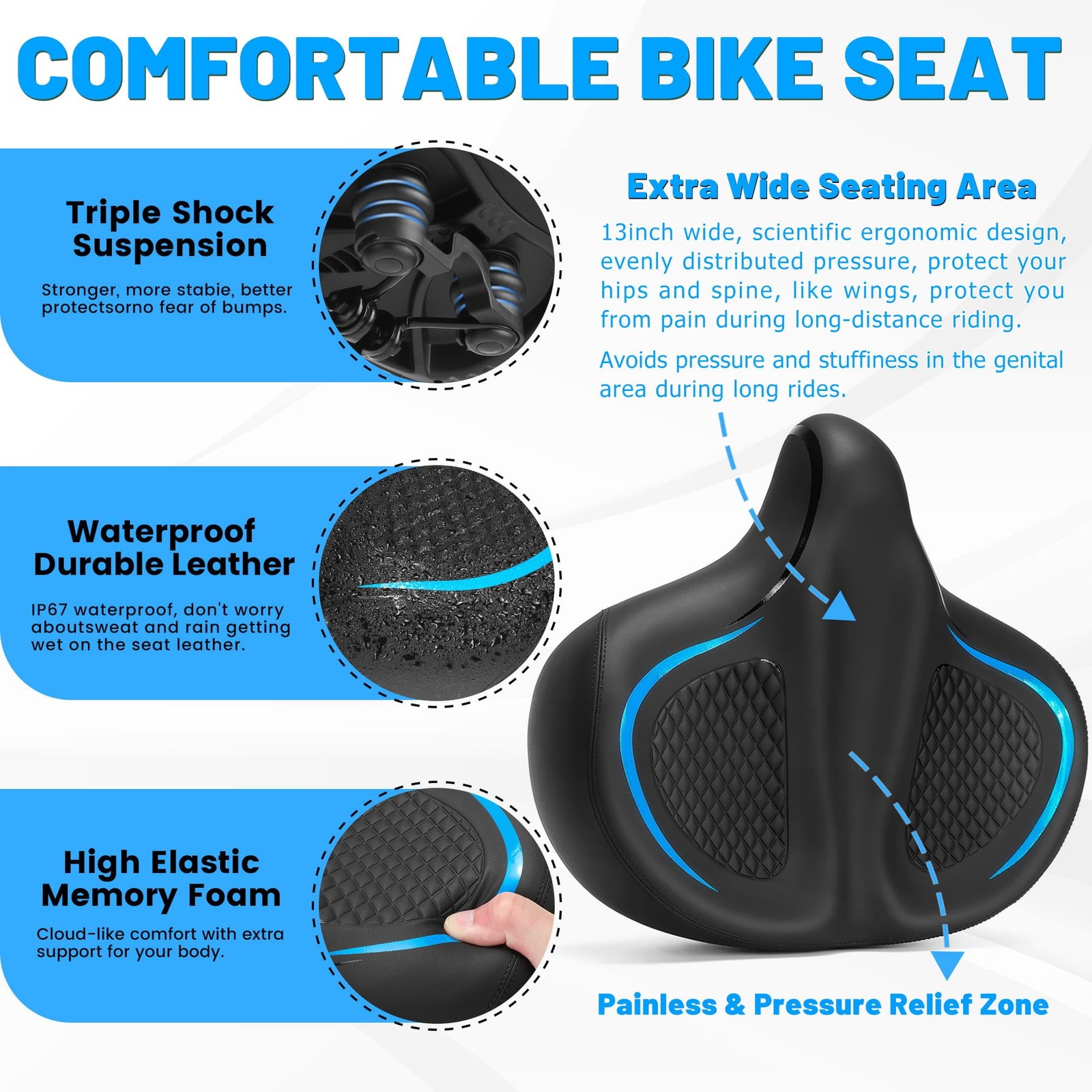 CDYWD Oversized Bike Seat for Men & Women Comfort Wide, Soft Padded Bicycle S…