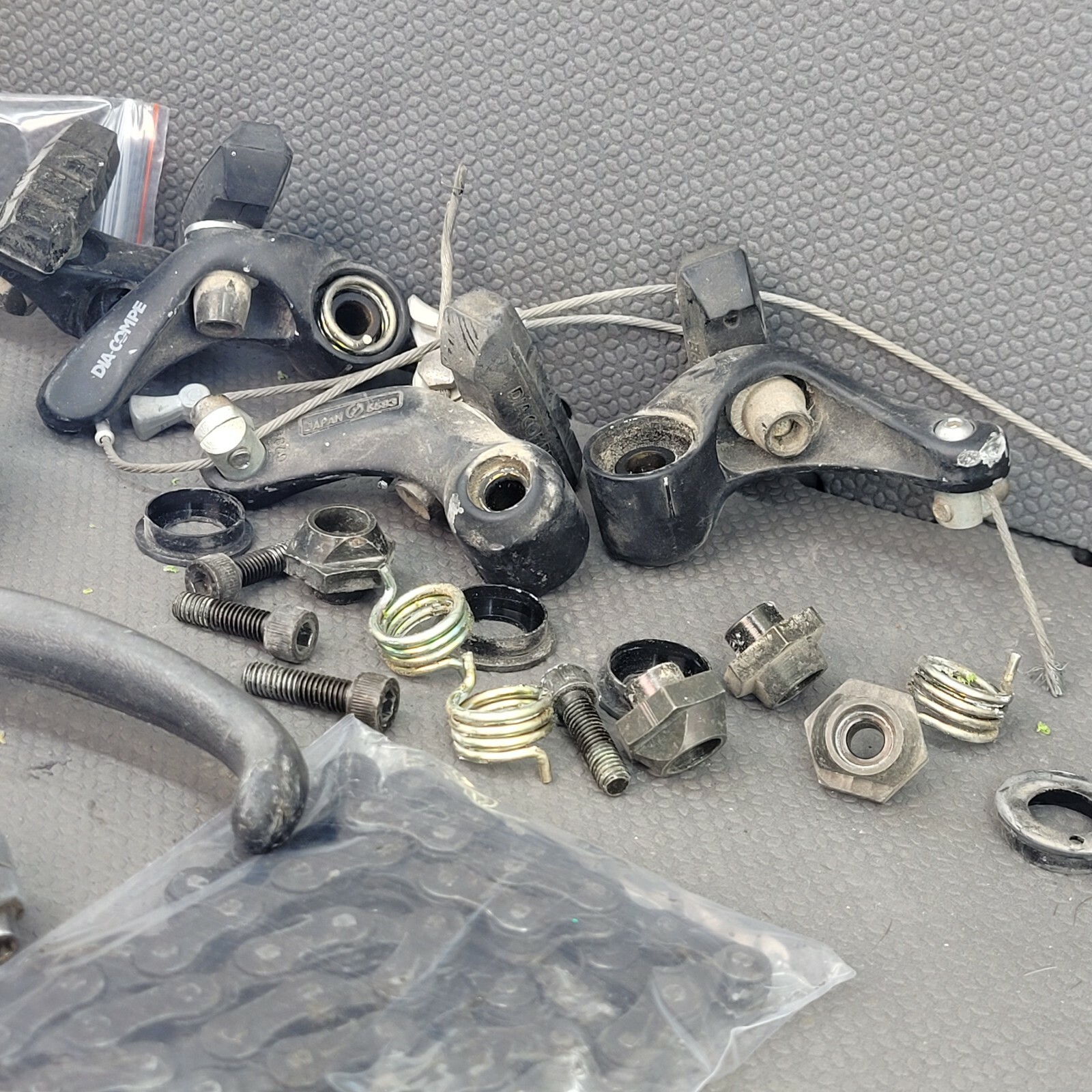 Vintage Lot 15+ Bicycle Parts Derailleurs Calipers Kickstand Levers Grips Chain