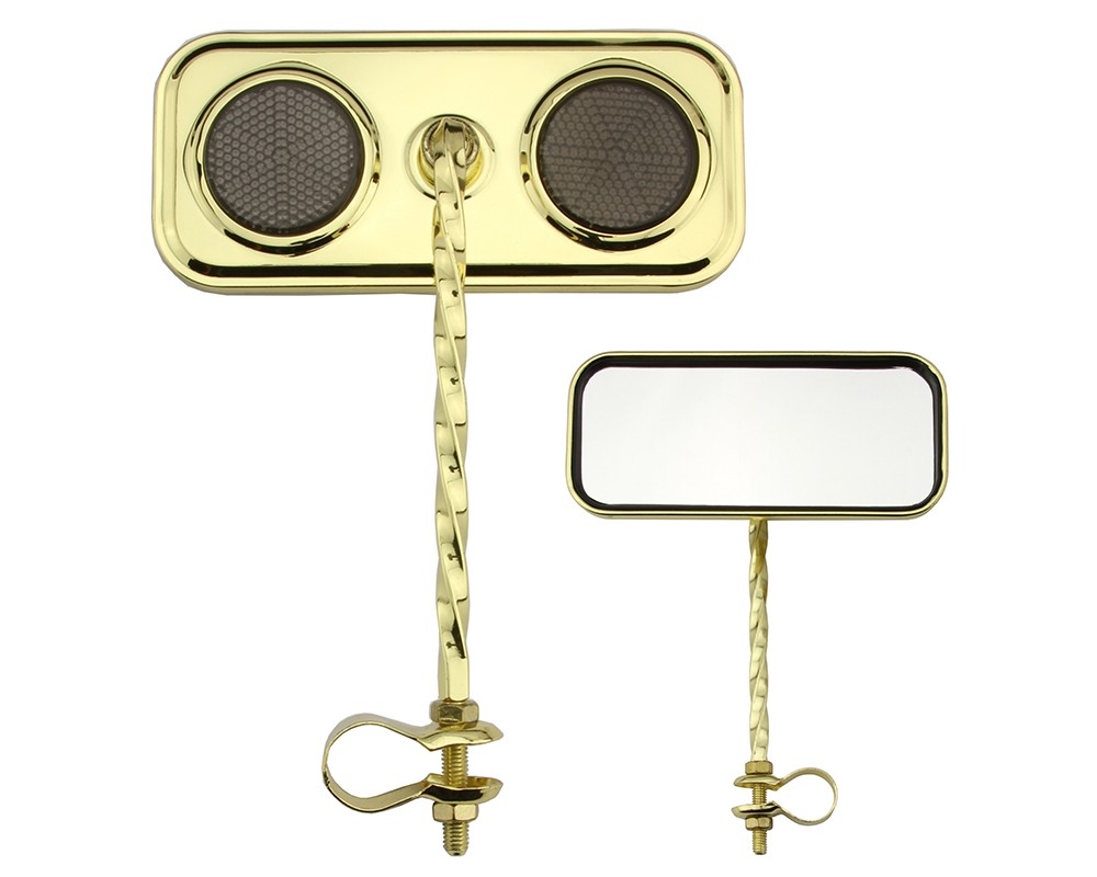 Bike Two Rectangle Square Twisted Mirror Gold Black Reflectors.