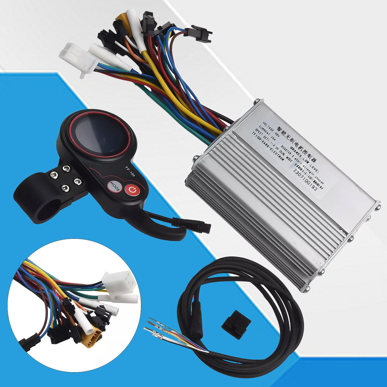 For Electric Scooter 1200W 48V-25A BLDC Controller + LCD & 6 Pin Cable Kit