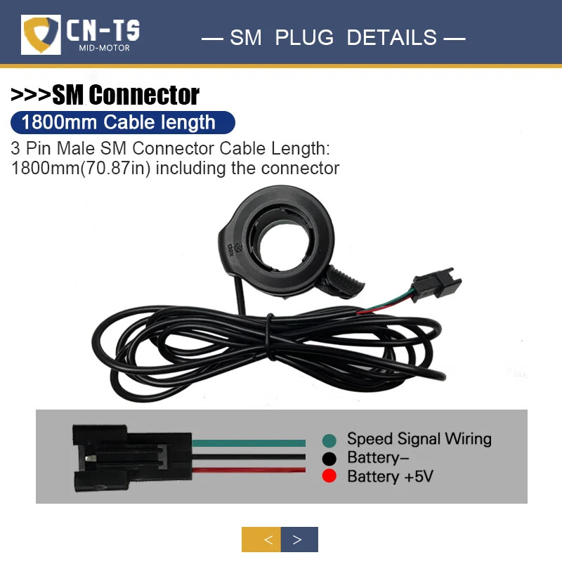 Electric Bike Thumb Throttle e-bike 3 Pin Waterproof/SM Plug Connector 24V-72V