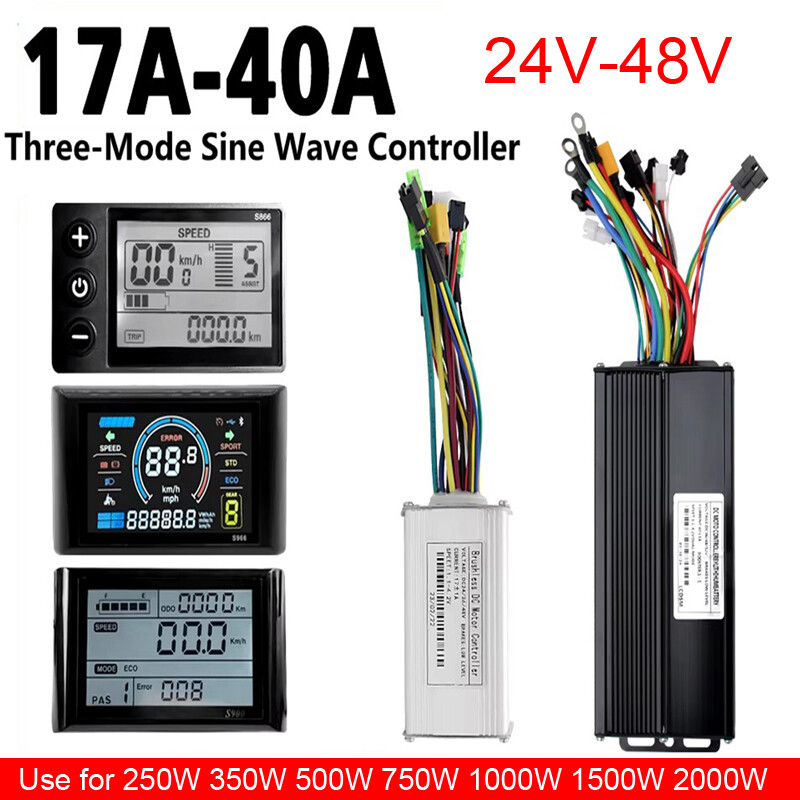 E-bike Three-Mode Sine Wave Controller 24V-48V 17A-40A w/ LCD Display 250W-2000W