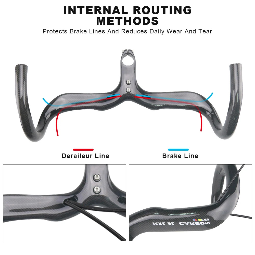 Integrated Carbon Bicycle Handlebar, Road Bike Drop Bar 400mm, 420mm, 440mm