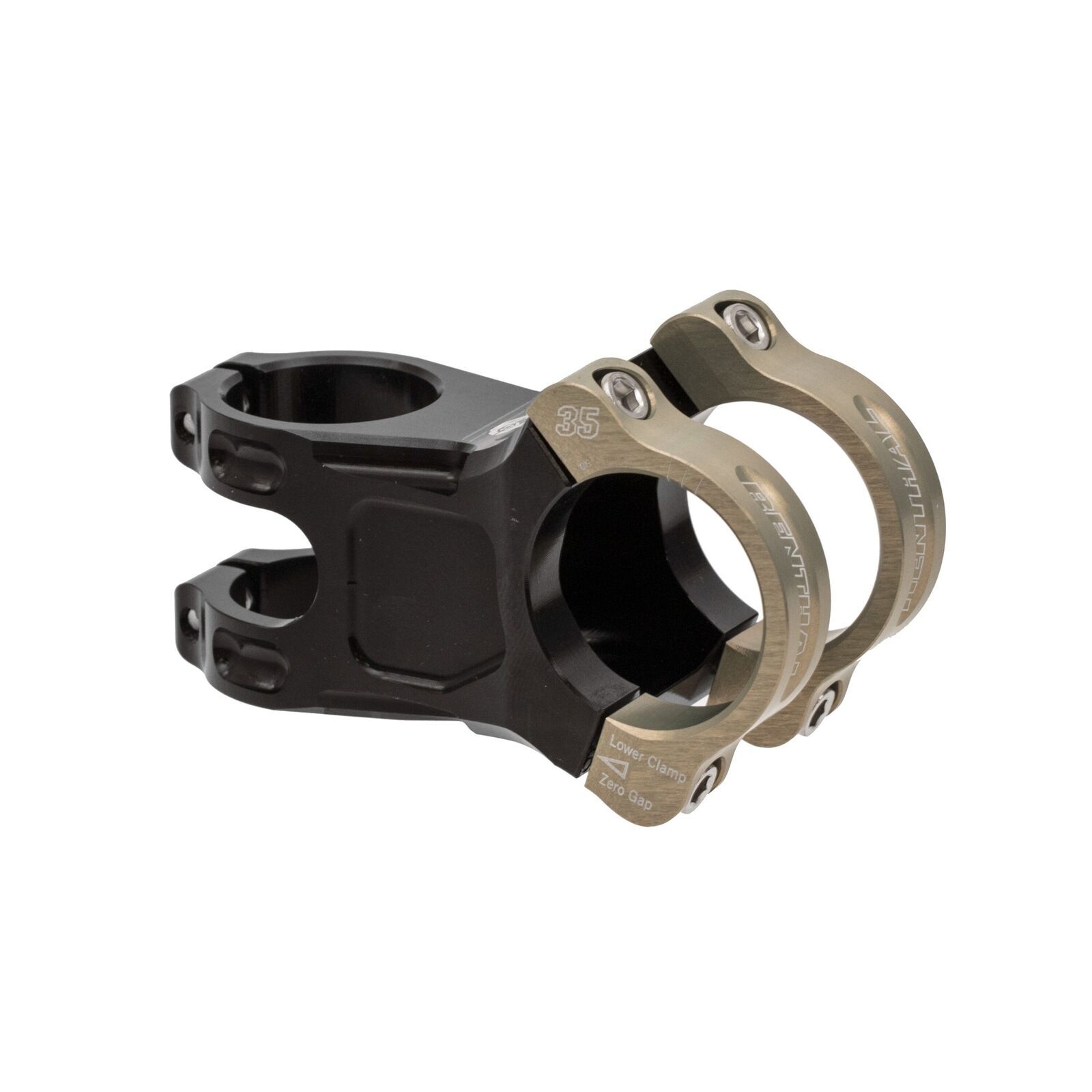 Renthal Apex 35mm Stem Clamp: 35mm +/-6 Deg 1 1/8″ Length: 40/50/60mm Black/Gold