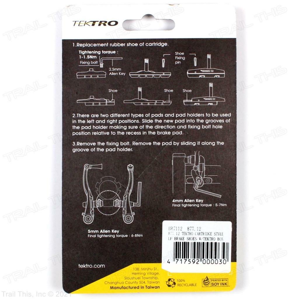 Tektro 877.12 MTB Bike Linear-Pull V-Brake Cartridge Pads / Shoes Threaded-Post